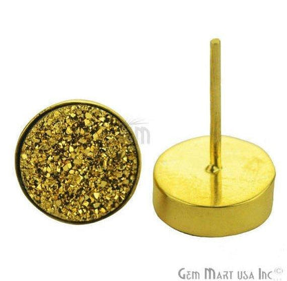 Round Shape 10mm Gold Plated Druzy Stud Earrings 1 Pair (Pick your Gemstone) - GemMartUSA
