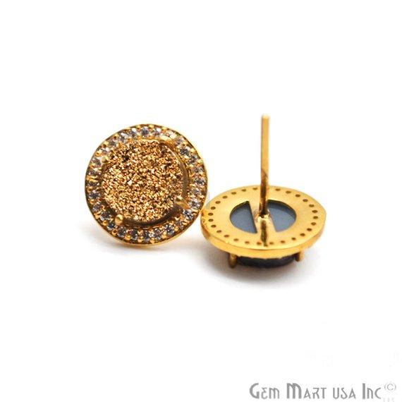 Round Shape 8mm Gold Plated Cubic Zircon Druzy Stud Earrings (Pick your Gemstone) (90036-1) - GemMartUSA