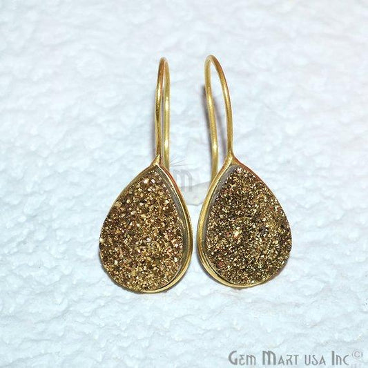 Pear Shape 19x15mm Gold Plated Druzy Hook Earrings (Pick your Gemstone) (90201-1) - GemMartUSA