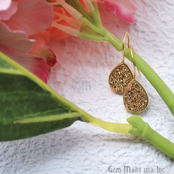 Pear Shape 17x13mm Gold Plated Druzy Hook Earrings (Pick your Gemstone) (90203-2) - GemMartUSA