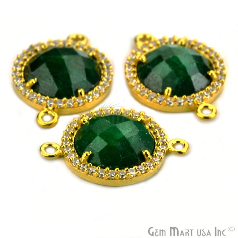 Cubic Zirconia Pave 12mm Round Gold Bail Connector (Choose Gemstone) - GemMartUSA