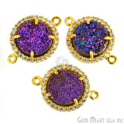 Cubic Zirconia Pave 12mm Round Gold Bail Connector (Choose Druzy) - GemMartUSA