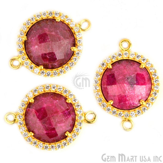 Cubic Zirconia Pave 12mm Round Gold Bail Connector (Choose Gemstone) - GemmartUSA