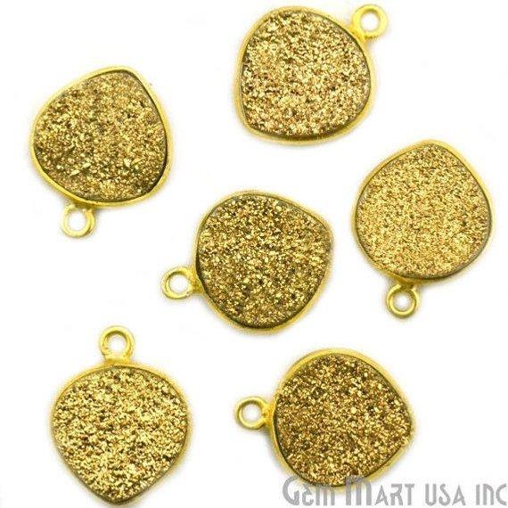 Natural Titanium Druzy 12mm Gold Single Bail Heart Bezel Connector