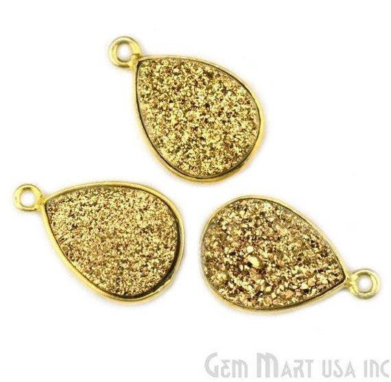 Titanium Druzy 12x16mm Pears Gold Single Bail Gemstone Connector