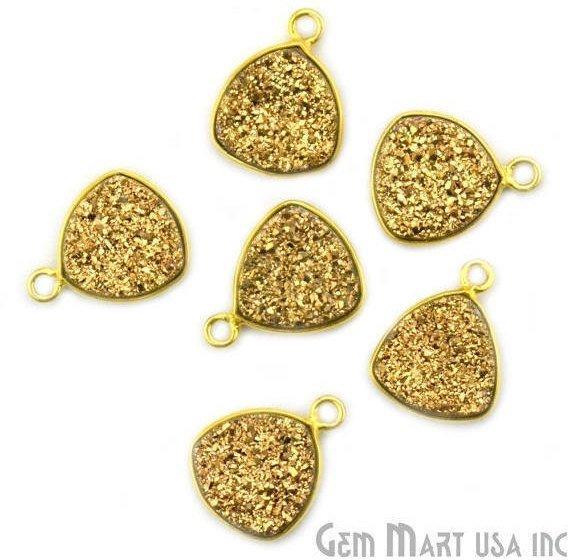Natural Titanium Druzy 10mm Trillion Gold Single Bail Gemstone Connector
