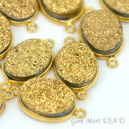 Titanium Druzy 12x16mm Oval Gold Plated Double Bail Gemstone Connector