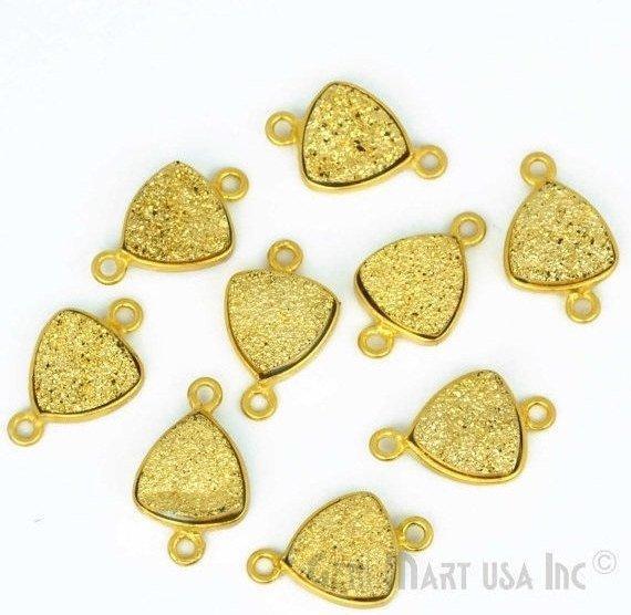 Natural Titanium Druzy 10mm Trillion Gold Double Bail Gemstone Connector