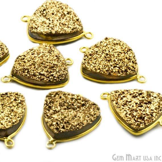 Natural Titanium Druzy 16mm Trillion Gold Plated Double Bail Gemstone Connector
