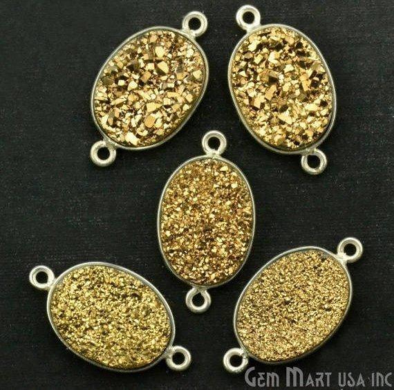 Titanium Druzy 12x16mm Oval Silver Plated Double Bail Gemstone Connector