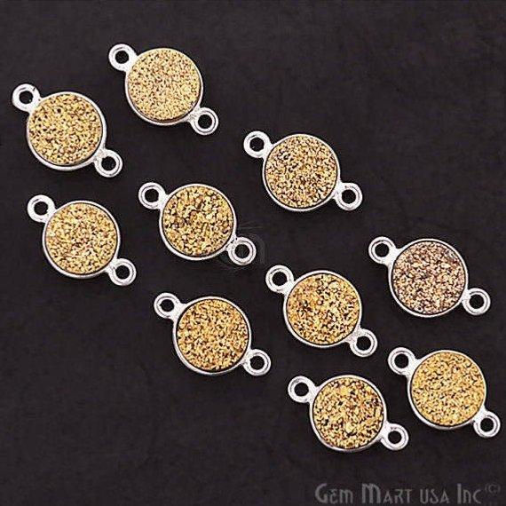 Titanium Druzy 8mm Round Bezel Connector (Pick Color, Bail, Plating) - GemMartUSA