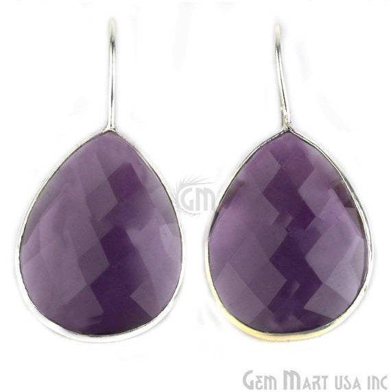 Pear Shape 21x26mm Silver Plated Gemstone Hook Earrings (Pick your Gemstone) (90011-1) - GemMartUSA