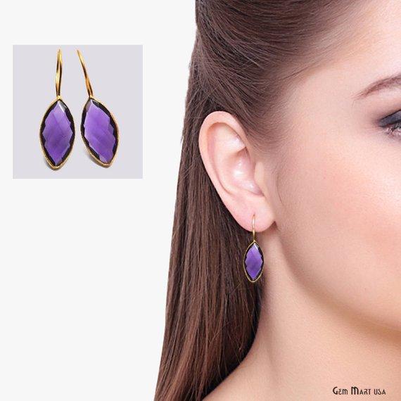 Marquise Shape 11x21mm Gold Plated Gemstone Hook Earrings 1 Pair (Pick your Gemstone) - GemMartUSA