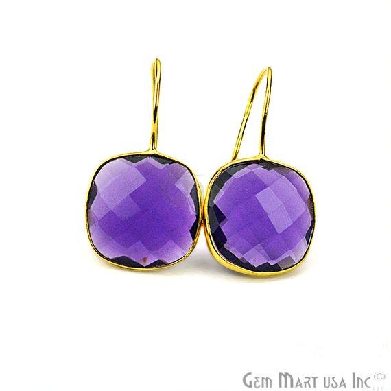 Cushion Shape 31x17mm Gold Plated Gemstone Hook Earrings (Pick your Gemstone) (90110-1) - GemMartUSA