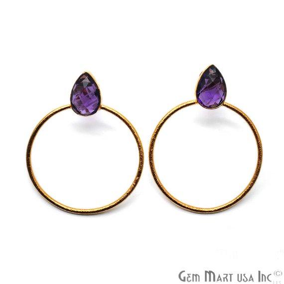 Pear Shape 8x12mm Gold Plated Gemstone Loop Stud Earrings 1 Pair (Pick your Gemstone) - GemMartUSA