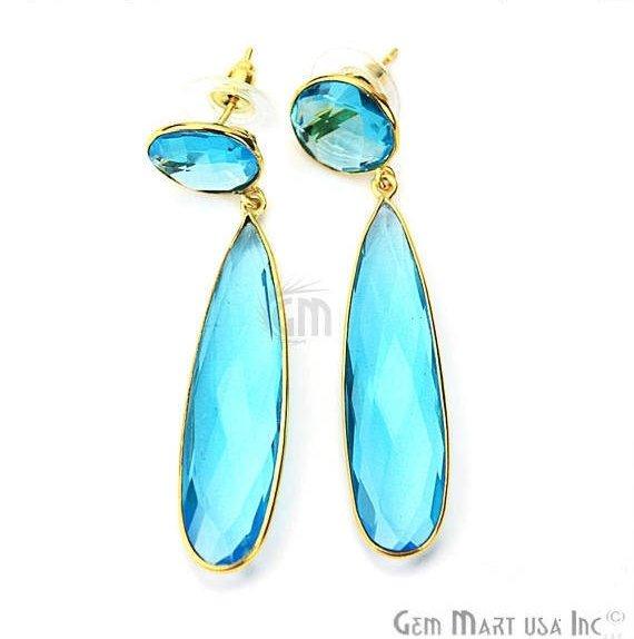 Pear and Round Shape 43x28mm Gold Plated Gemstone Dangle Studs (Pick your Gemstone) (90015-1) - GemMartUSA