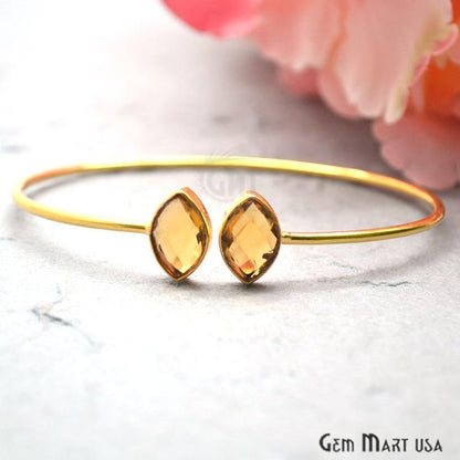 Gold Plated 12x8mm Marquise Adjustable Gold Bangle Bracelet (Choose Gemstone) - GemMartUSA