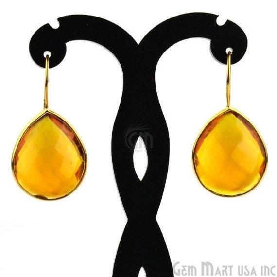 Gold Plated Pears Shape 21x26mm Gemstone Dangle Hook Earring Choose Your Style (90010-1) - GemMartUSA