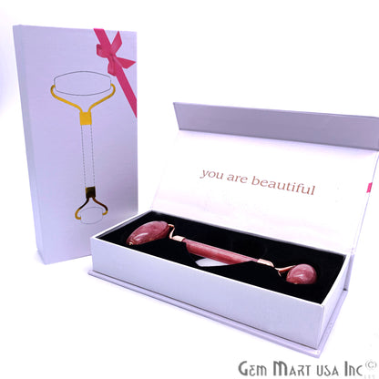 Gemstone Gold Plated Face Roller With Two Healing Stones, Skin care (Pick Stone & Plating) - GemMartUSA