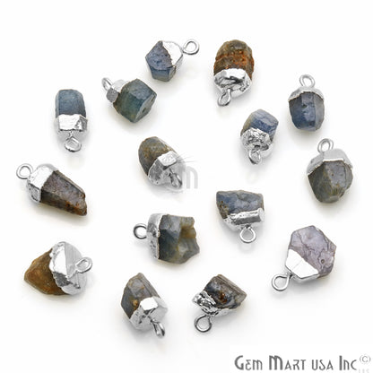 Rough Sapphire Gemstone 14x9mm Organic Silver Edged Connector - GemMartUSA