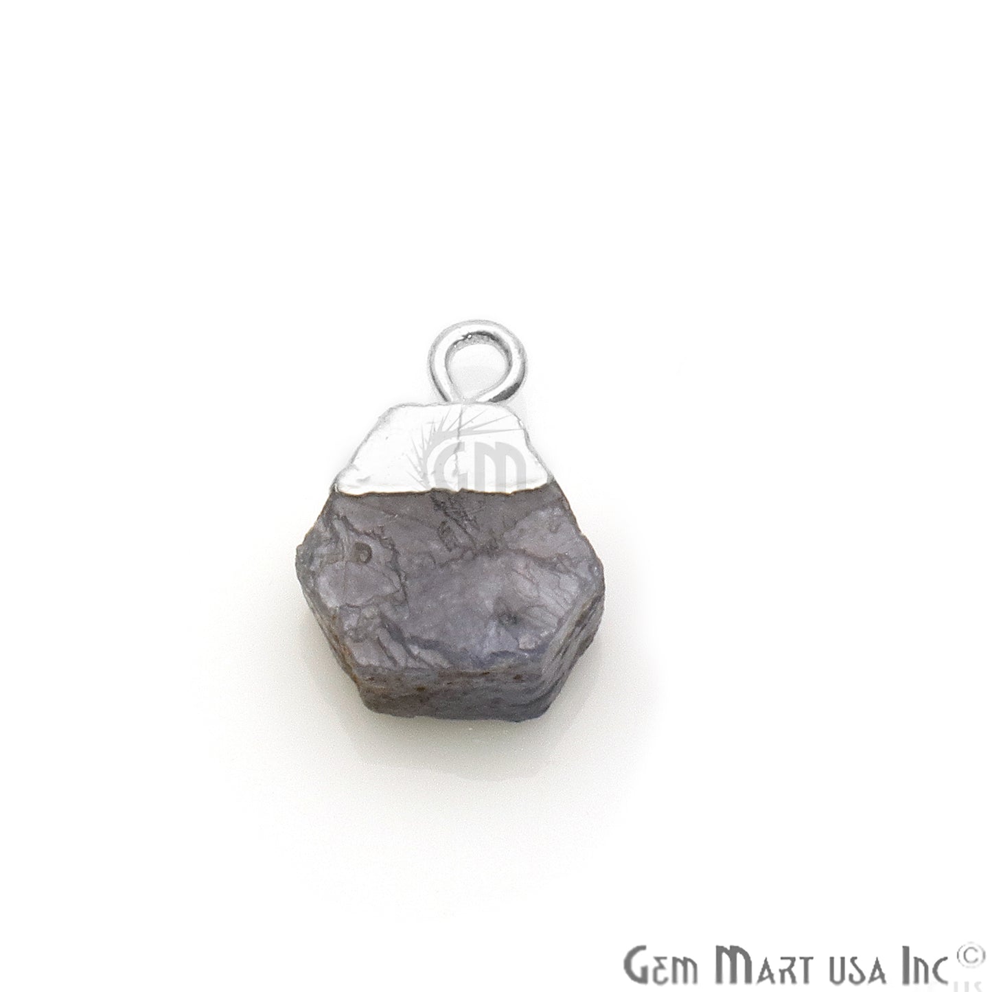 Rough Sapphire Gemstone 14x9mm Organic Silver Edged Connector - GemMartUSA