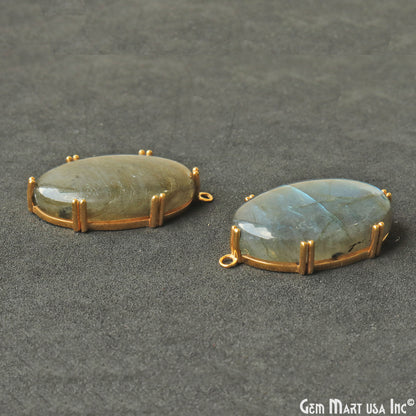 Flashy Labradorite 28x19mm Cabochon Oval Prong Gold Setting Single Bail Gemstone Connector