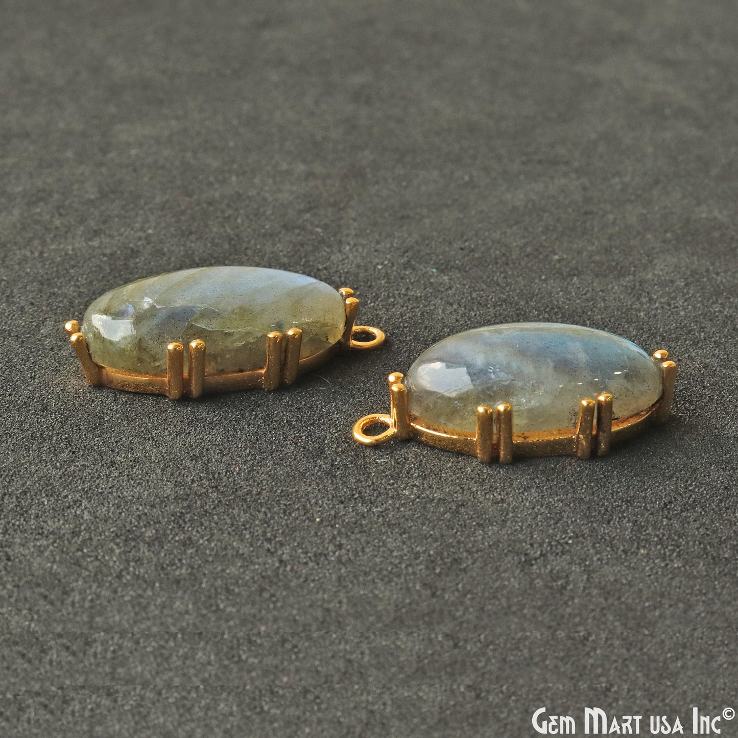 Flashy Labradorite 28x19mm Cabochon Oval Prong Gold Setting Single Bail Gemstone Connector