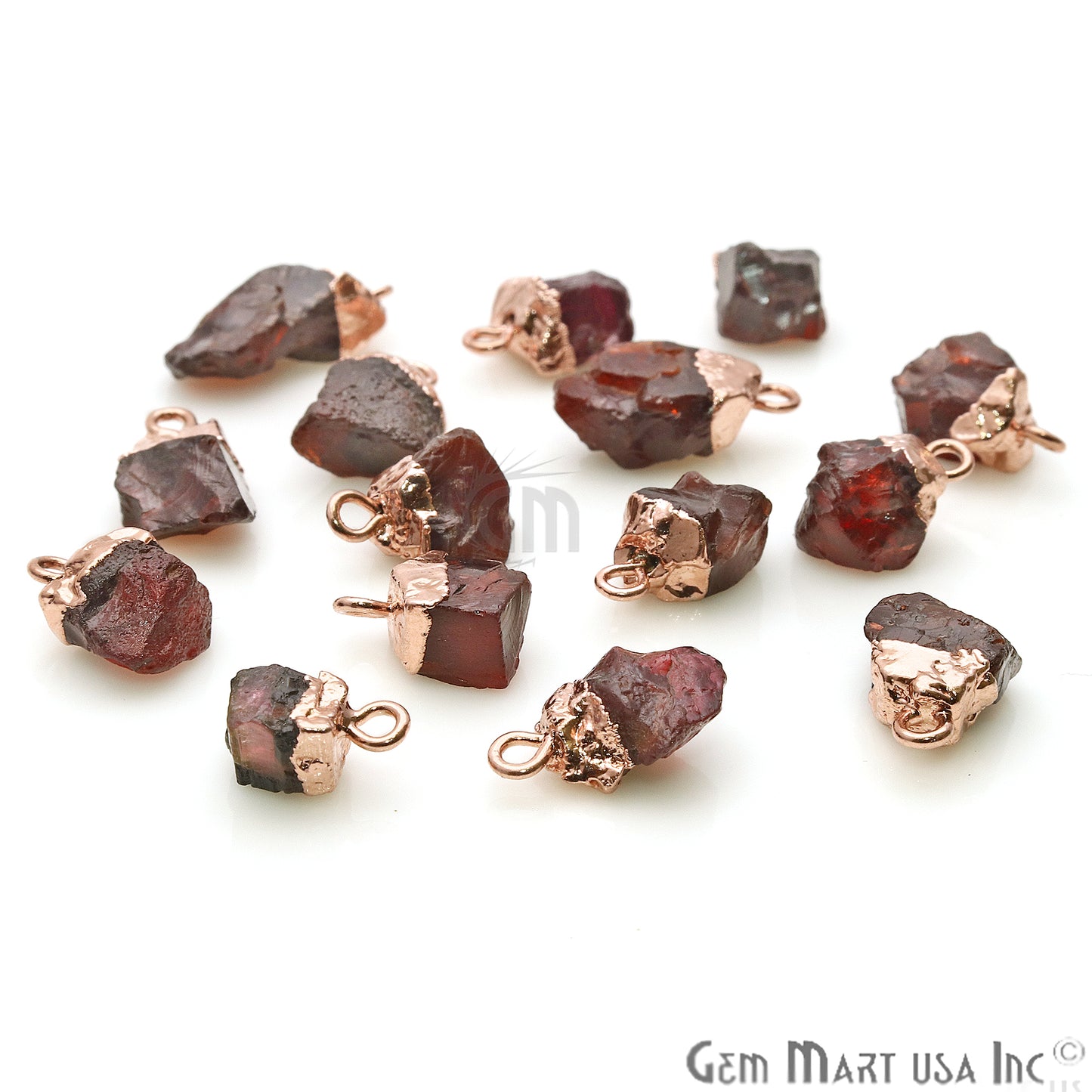 Rough Garnet Gemstone 17x8mm Organic Rose Gold Edged Connector - GemMartUSA