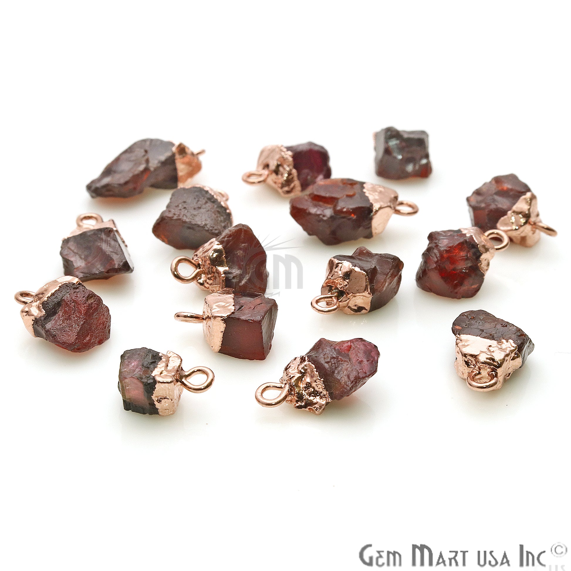 Rough Garnet Gemstone 17x8mm Organic Rose Gold Edged Connector - GemMartUSA