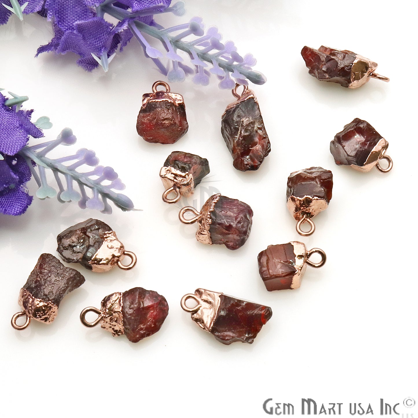 Rough Garnet Gemstone 17x8mm Organic Rose Gold Edged Connector - GemMartUSA