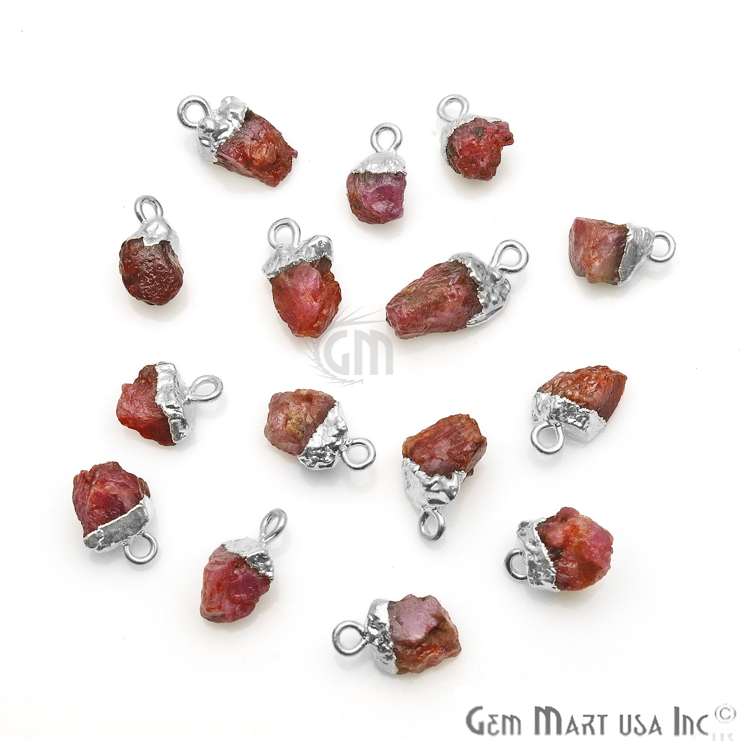 Rough Ruby Gemstone 14x6mm Organic Silver Edged Connector - GemMartUSA