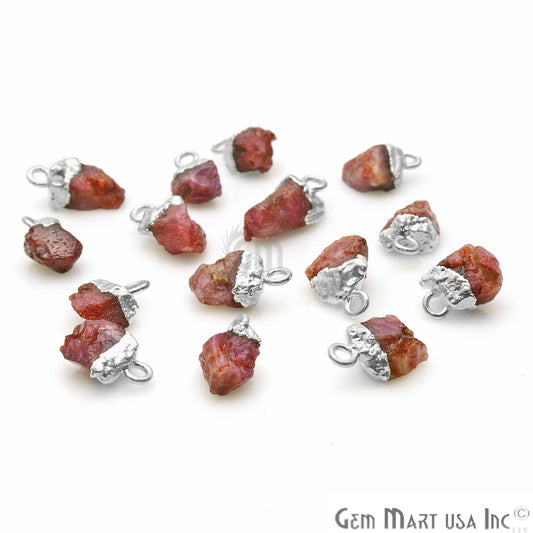 Rough Ruby Gemstone 14x6mm Organic Silver Edged Connector - GemmartUSA