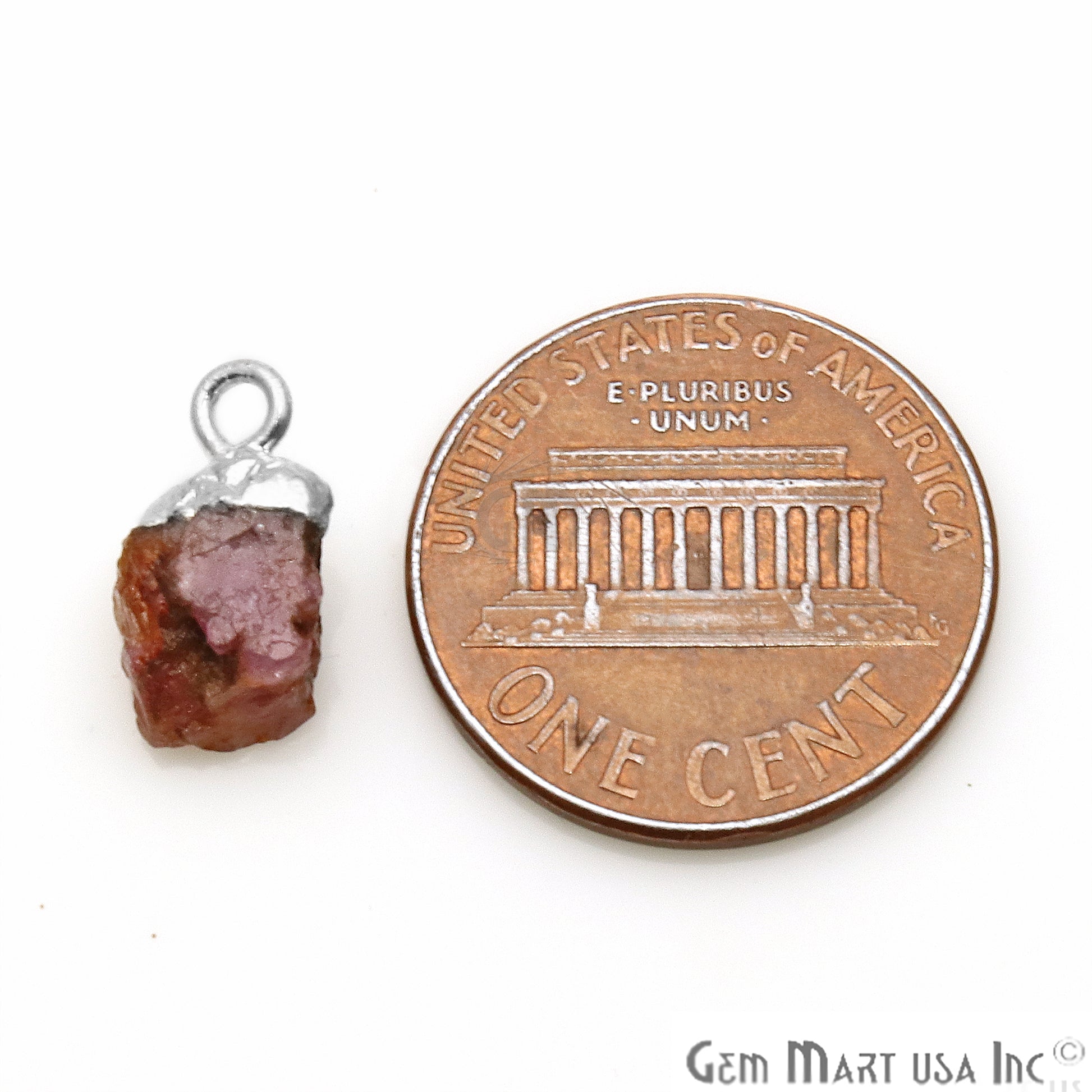 Rough Ruby Gemstone 14x6mm Organic Silver Edged Connector - GemMartUSA