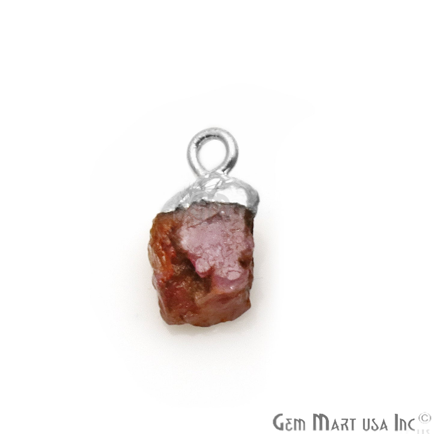 Rough Ruby Gemstone 14x6mm Organic Silver Edged Connector - GemMartUSA