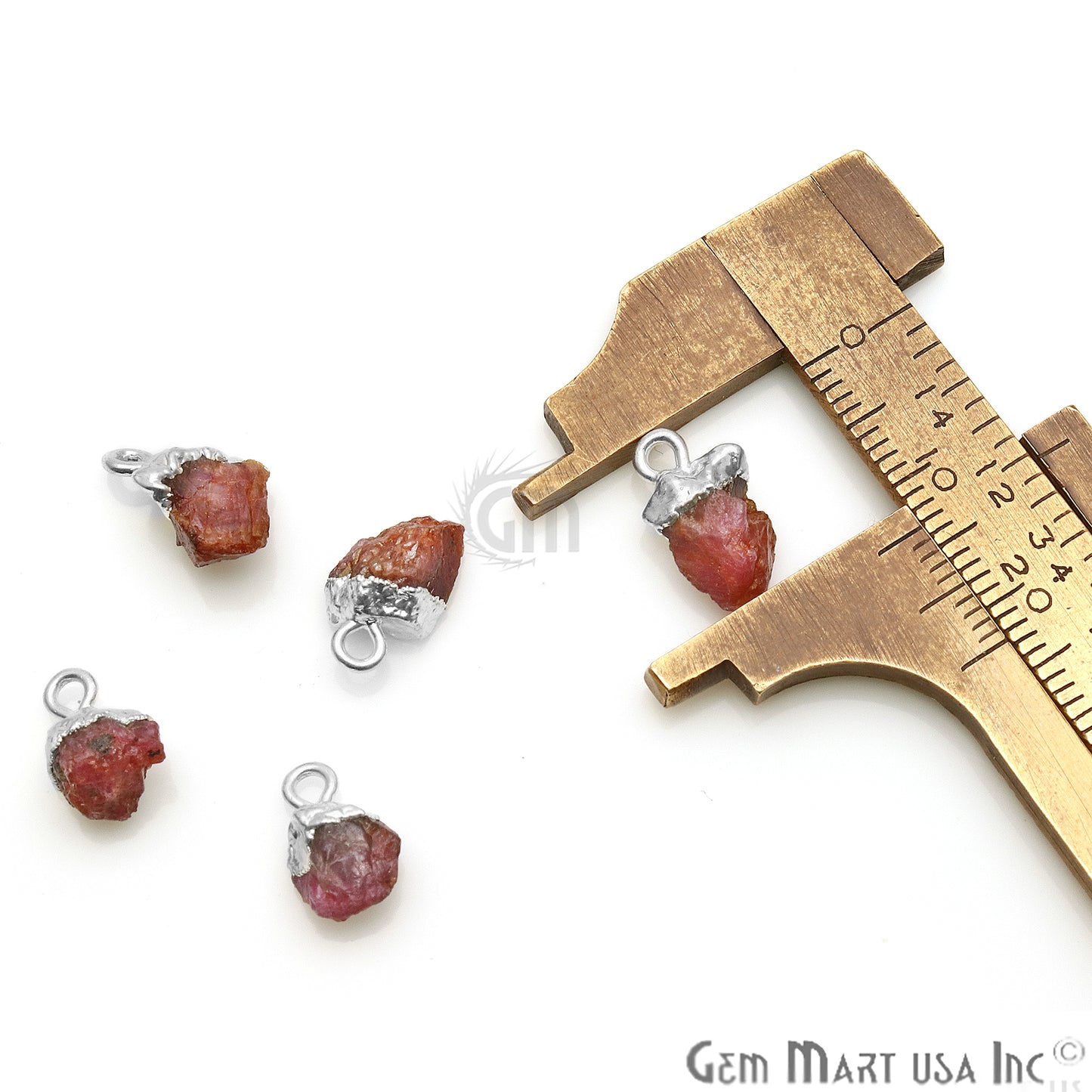Rough Ruby Gemstone 14x6mm Organic Silver Edged Connector - GemMartUSA