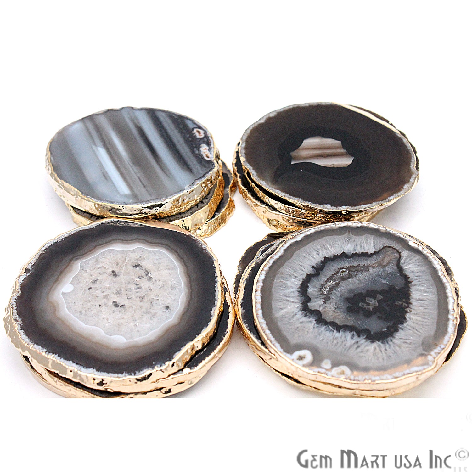 Black Coaster, Agate Coaster, Coaster Set, Drinkware, Rock Coaster, Agate Slice - GemMartUSA