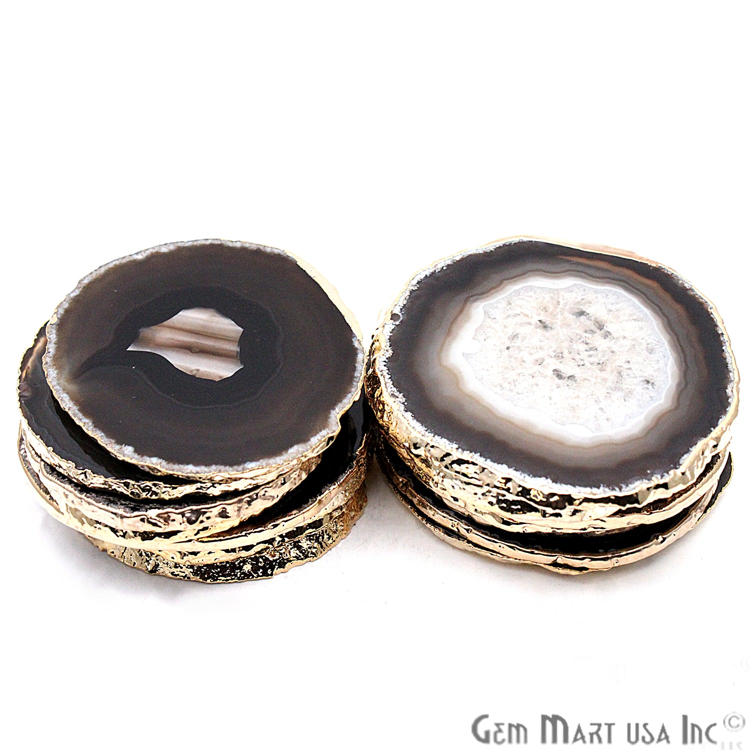 Black Coaster, Agate Coaster, Coaster Set, Drinkware, Rock Coaster, Agate Slice - GemMartUSA