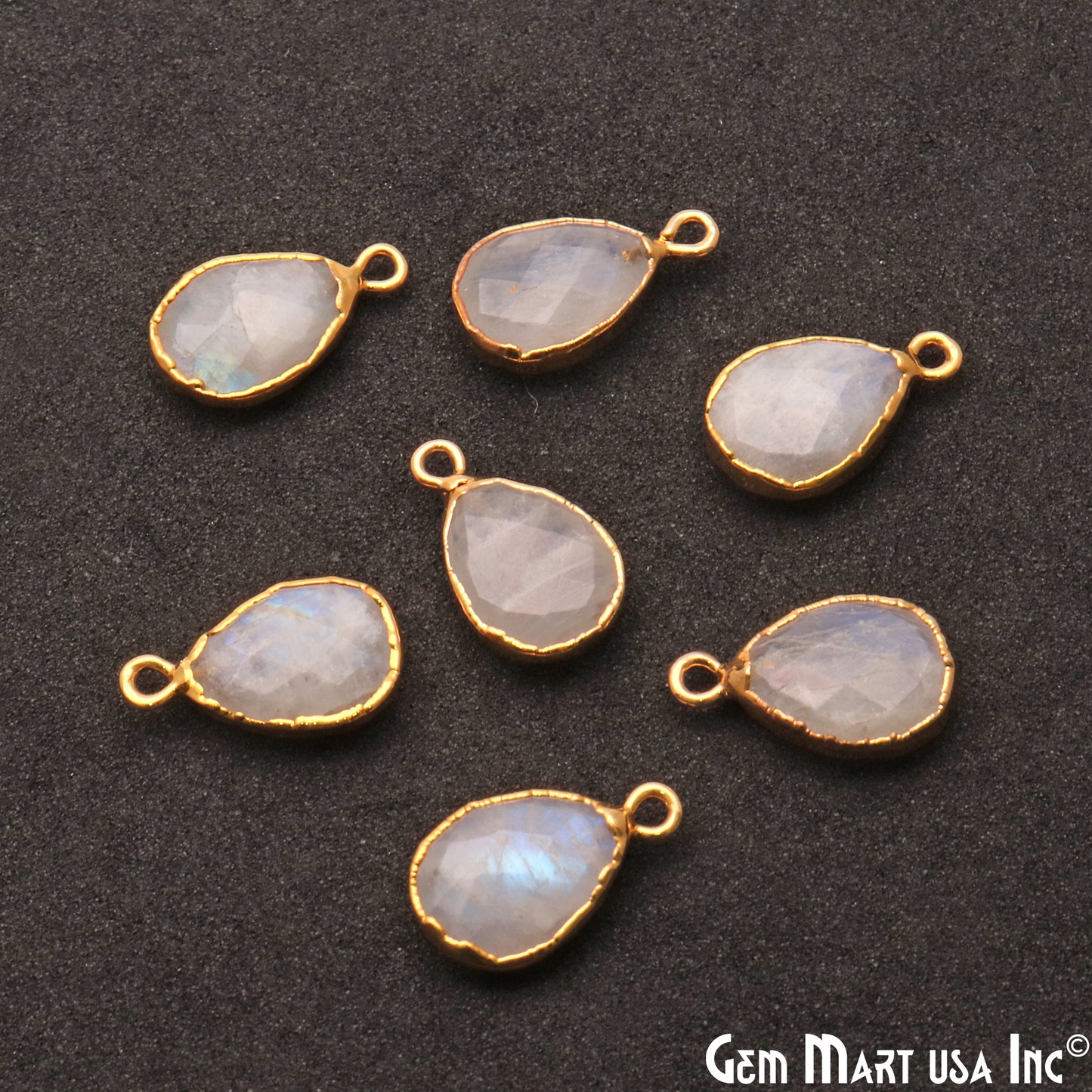 Rainbow Moonstone 10x14mm Gold Electroplated Pears Single Bail Connector - GemMartUSA