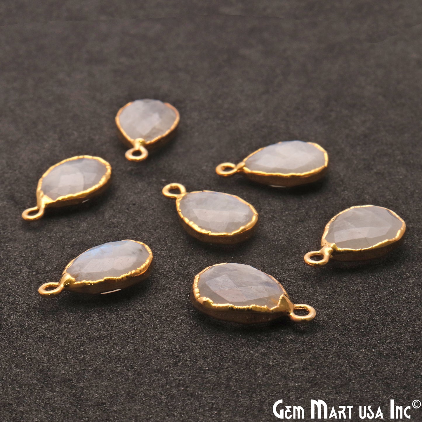 Rainbow Moonstone 10x14mm Gold Electroplated Pears Single Bail Connector - GemMartUSA