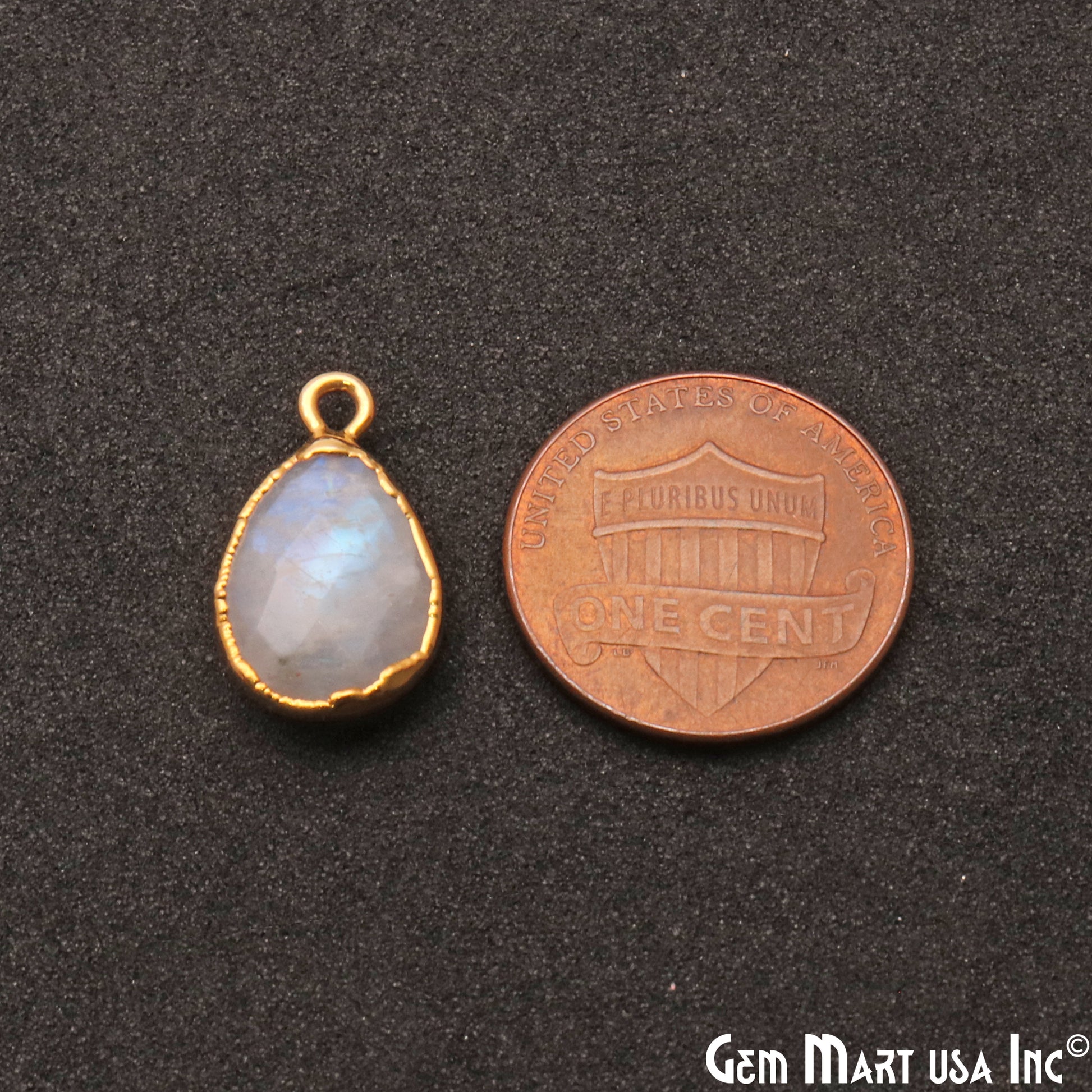 Rainbow Moonstone 10x14mm Gold Electroplated Pears Single Bail Connector - GemMartUSA