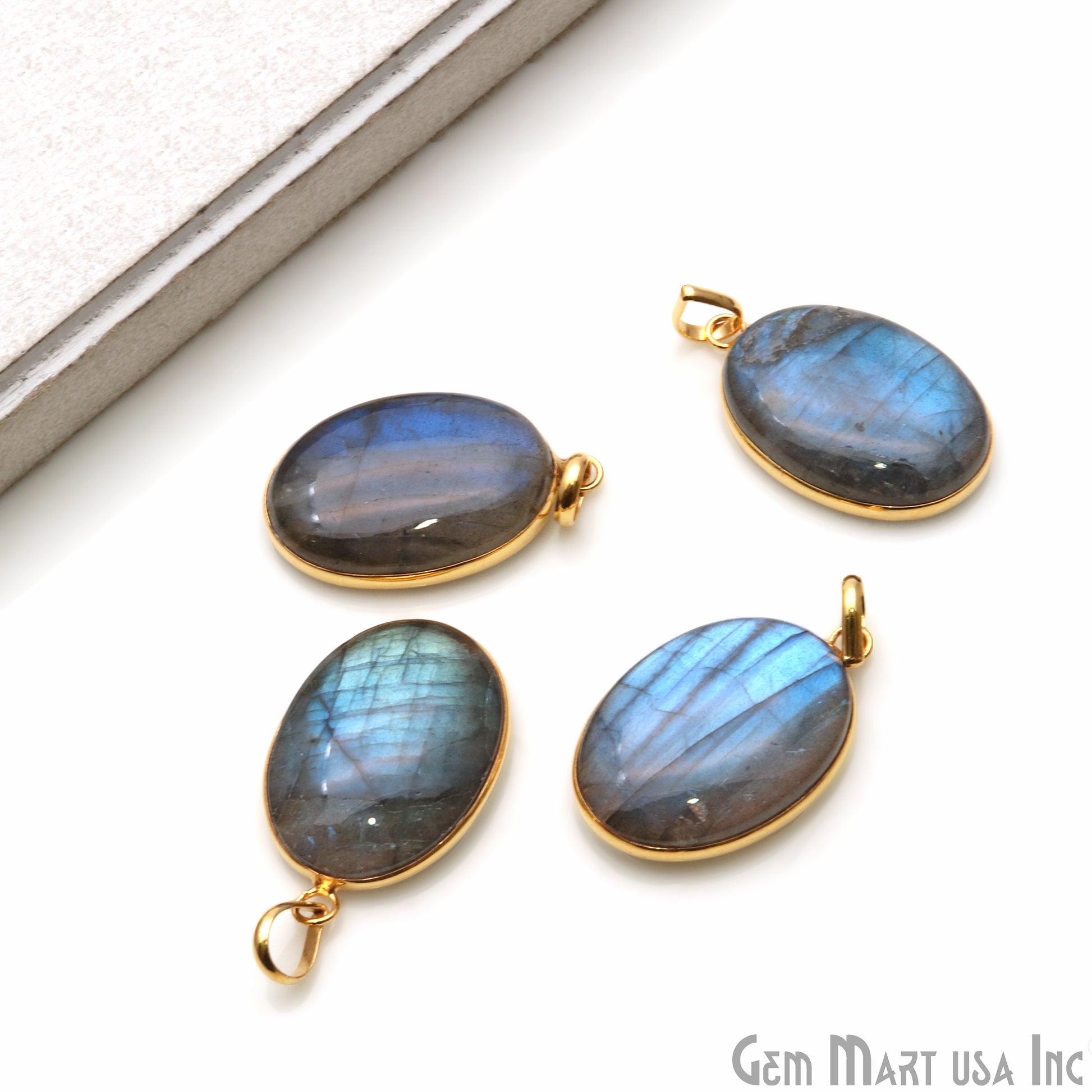 Flashy Labradorite Cabochon 30x19mm Oval Gemstone Connector Pendant - GemmartUSA