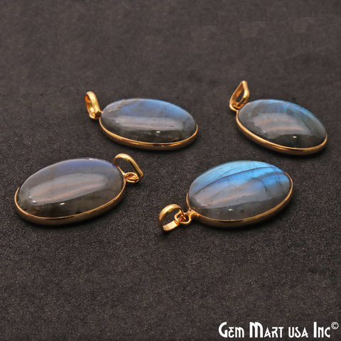 Flashy Labradorite Cabochon 30x19mm Oval Gemstone Connector Pendant - GemMartUSA