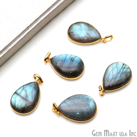 Labradorite Cabochon 29x19mm Pears Gemstone Connector Pendant - GemMartUSA