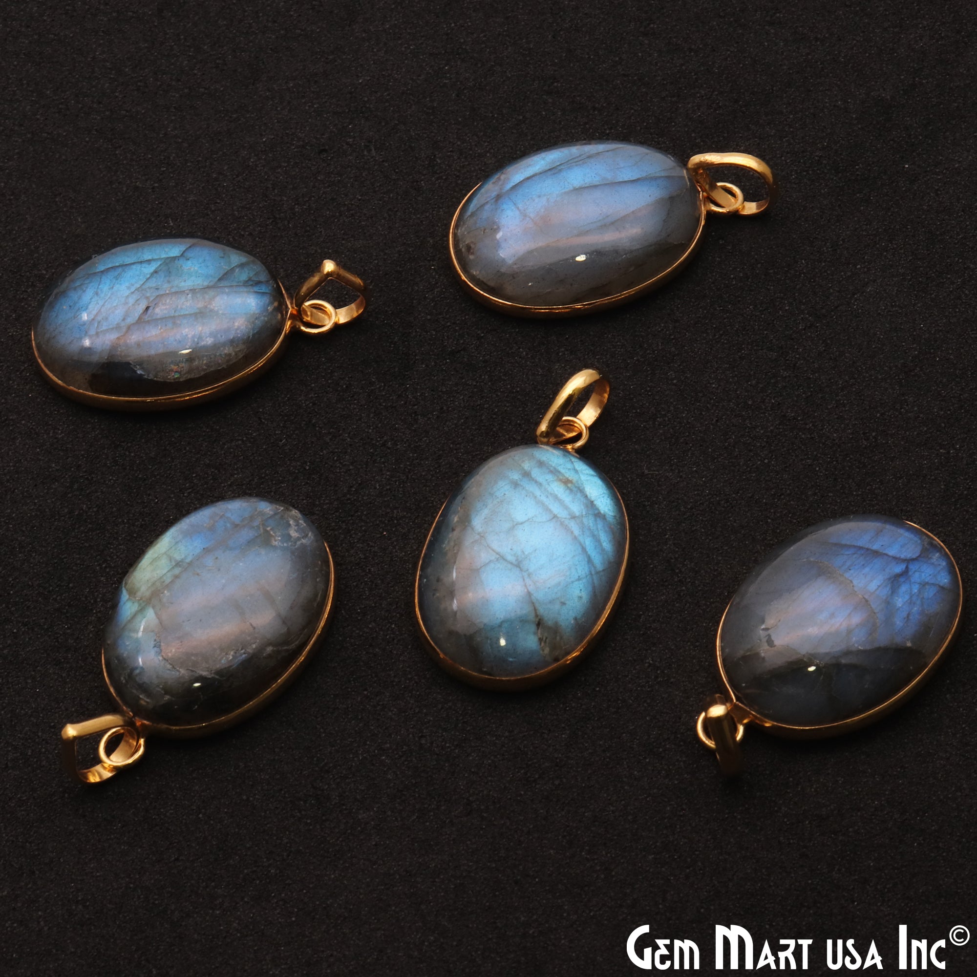 Labradorite Cabochon 27x17mm Oval Connector Pendant - GemMartUSA