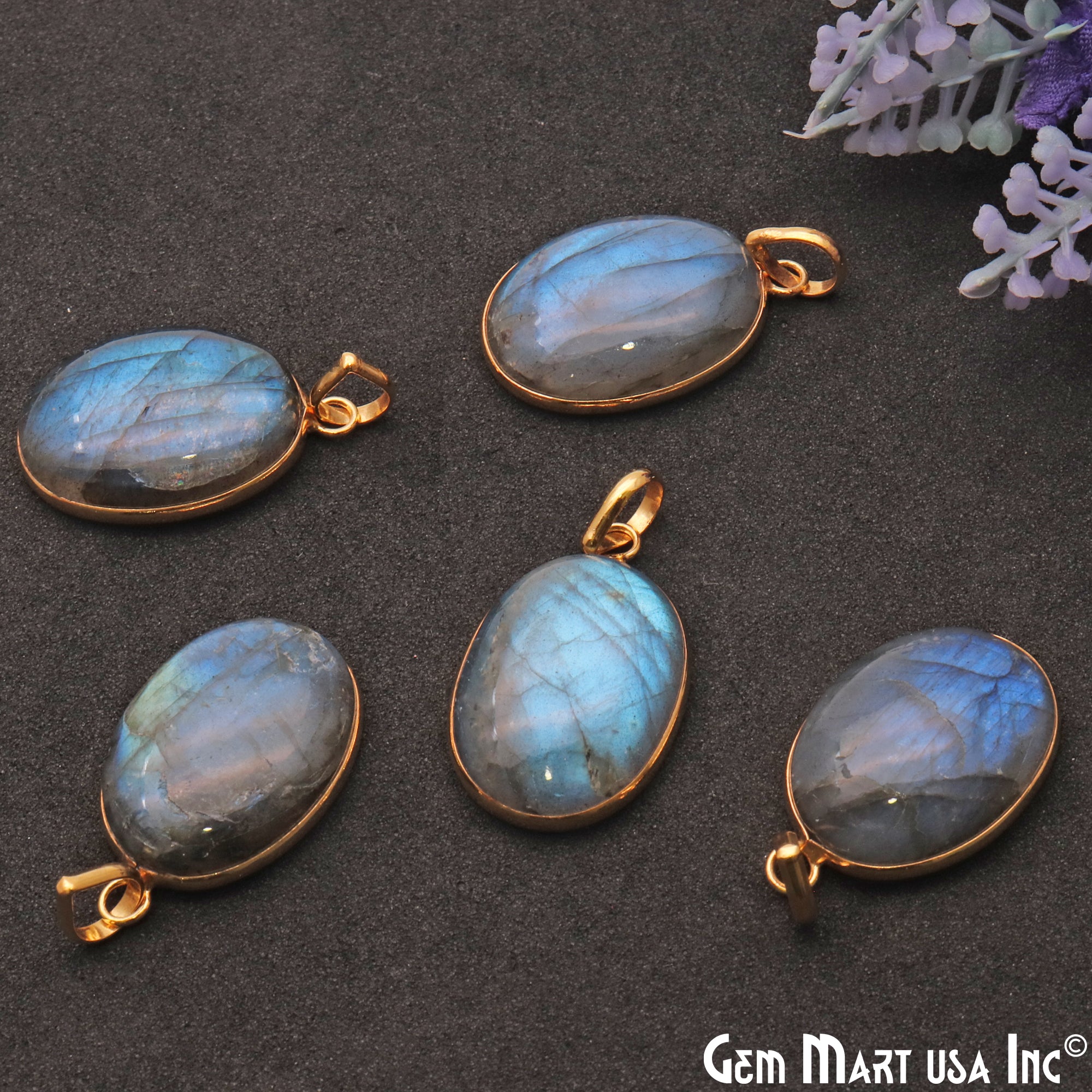 Labradorite Cabochon 27x17mm Oval Connector Pendant - GemMartUSA