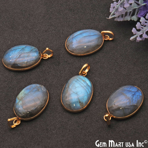 Labradorite Cabochon 27x17mm Oval Connector Pendant - GemMartUSA