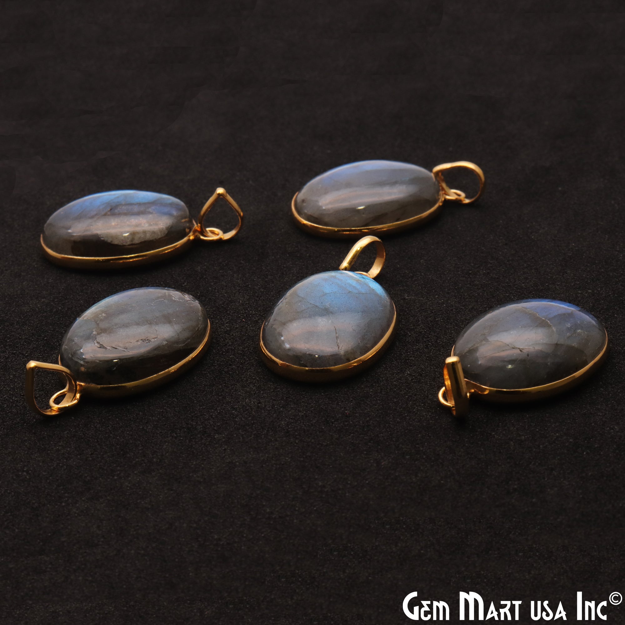 Labradorite Cabochon 27x17mm Oval Connector Pendant - GemMartUSA