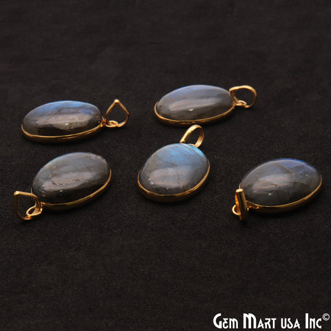 Labradorite Cabochon 27x17mm Oval Connector Pendant - GemMartUSA