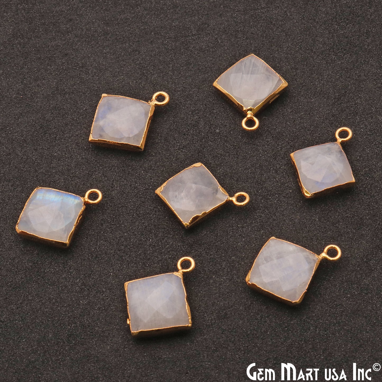 Rainbow Moonstone 12mm Square Gold Plated Single Bail Connector - GemMartUSA