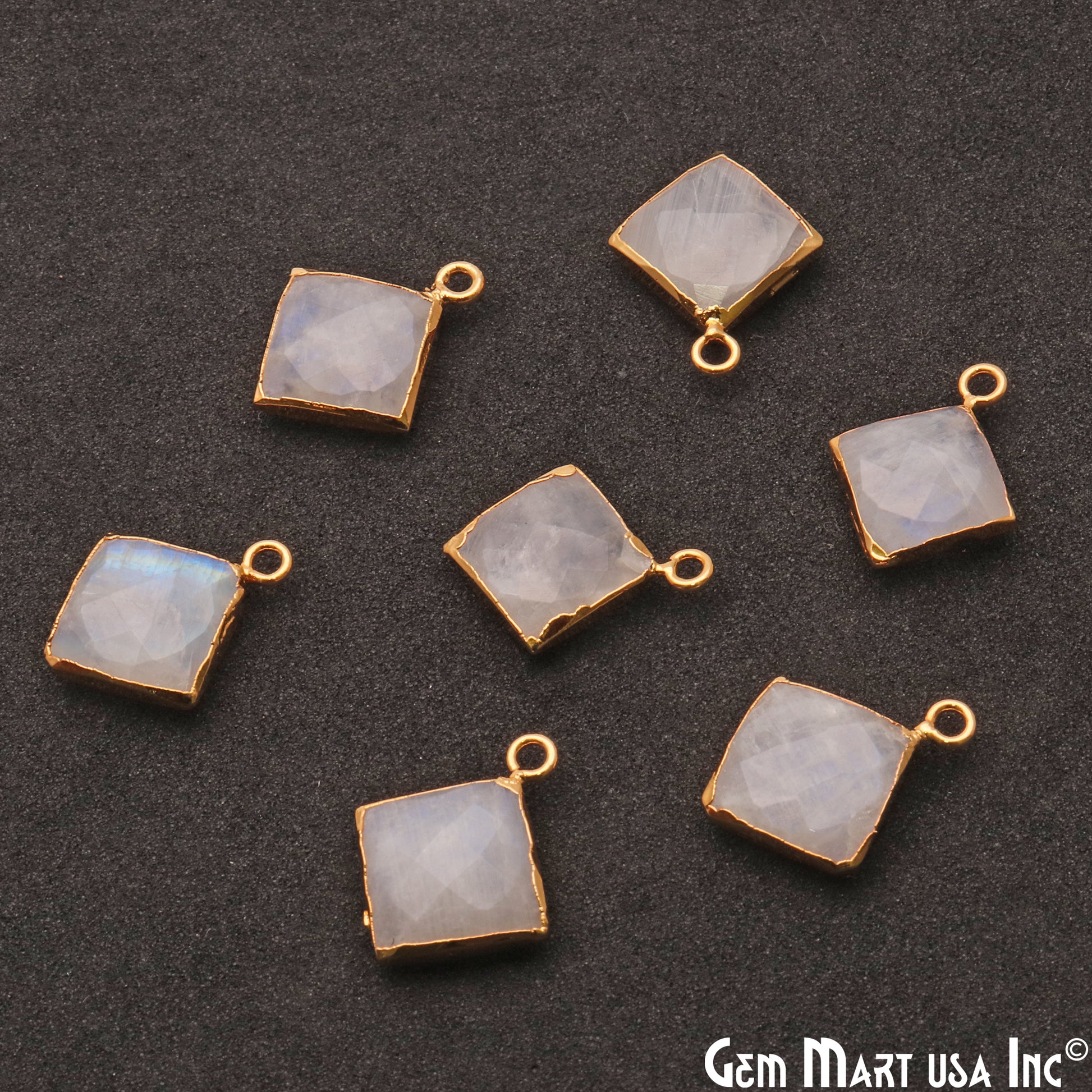 Rainbow Moonstone 12mm Square Gold Plated Single Bail Connector - GemMartUSA